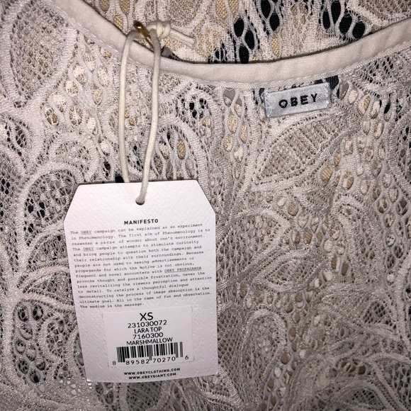 🌟NWT OBEY Cream Lara Lace Top Sz XS - Picture 4 of 4